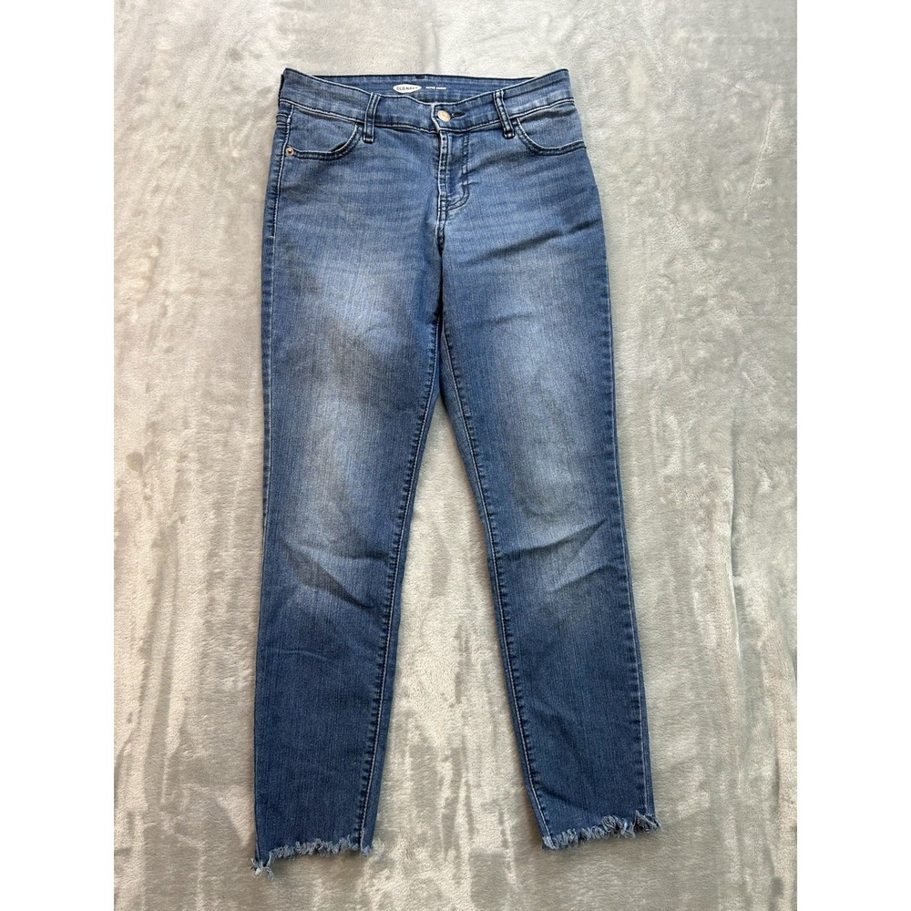 Old Navy Women Sz 2 Jeans Blue Super Skinny Crop Mid Rise Stretch Whisker Faded